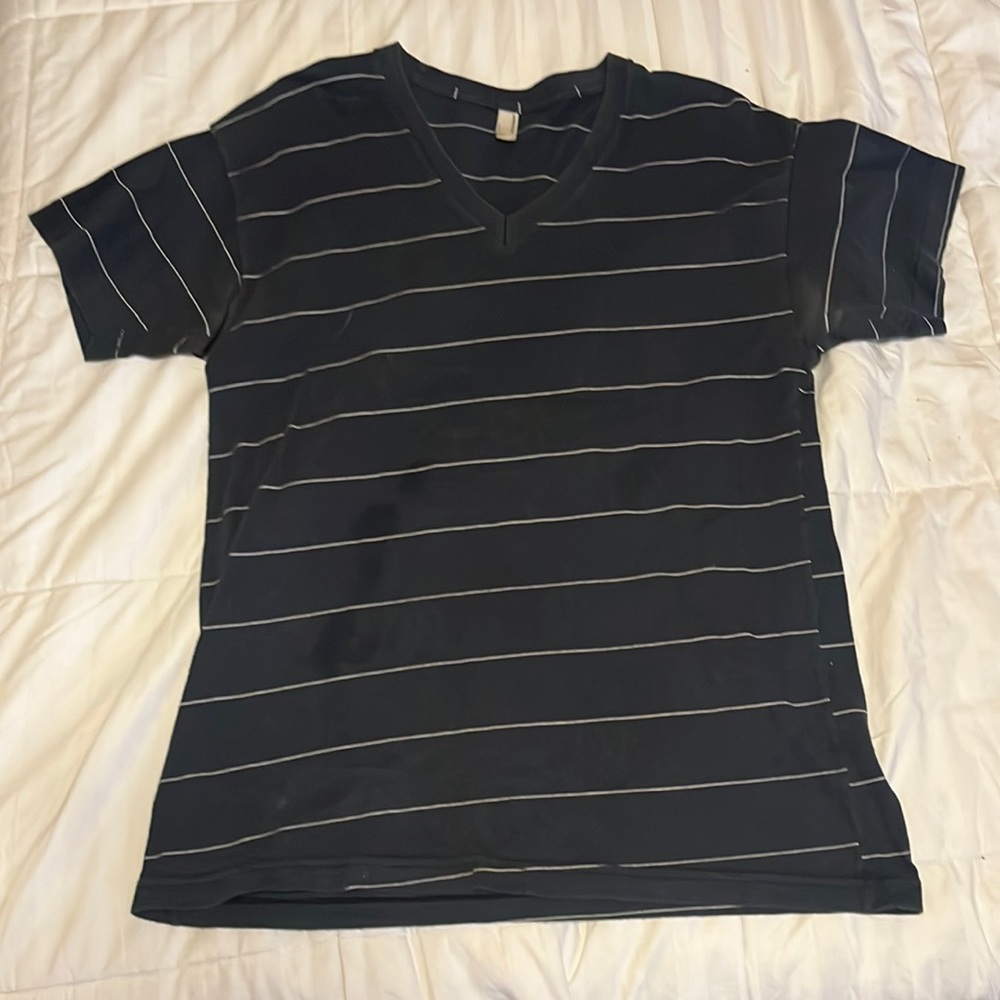 American apparel, V-neck striped T-shirt black/cream medium size